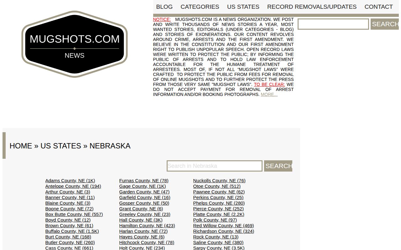 Mugshots.com Nebraska county index captured for Deuel County coverage verification