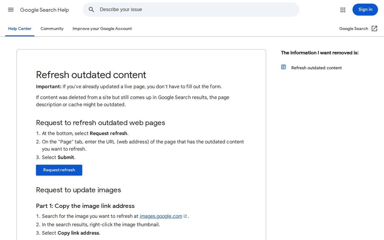Google outdated content refresh guidance after a Deuel County record correction
