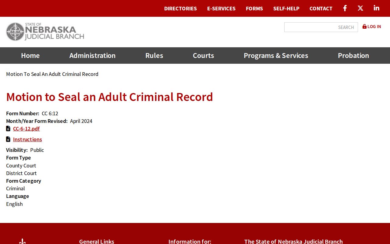 Nebraska CC 6:12 sealing motion for a Deuel County court record