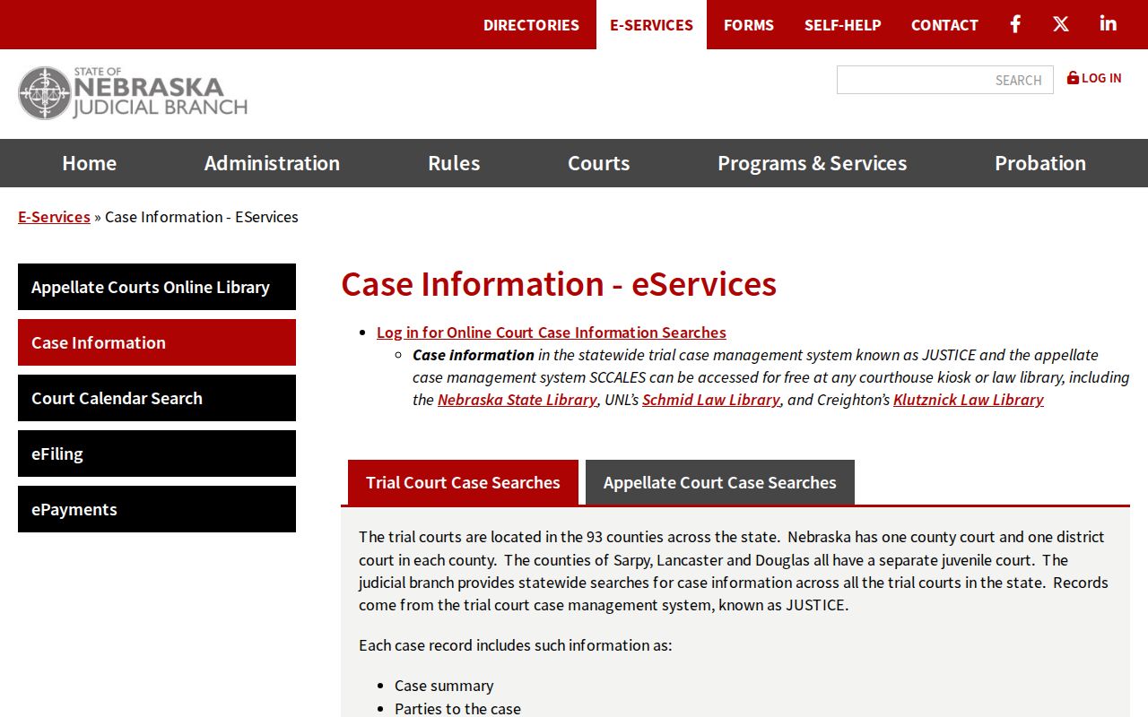 Nebraska eServices court search for Deuel County booking disposition