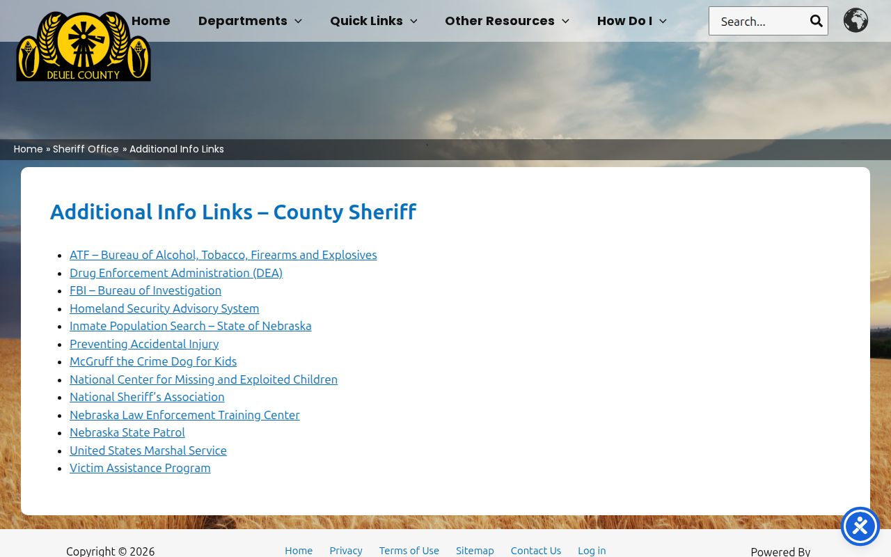 Deuel County Sheriff resources without a public jail roster