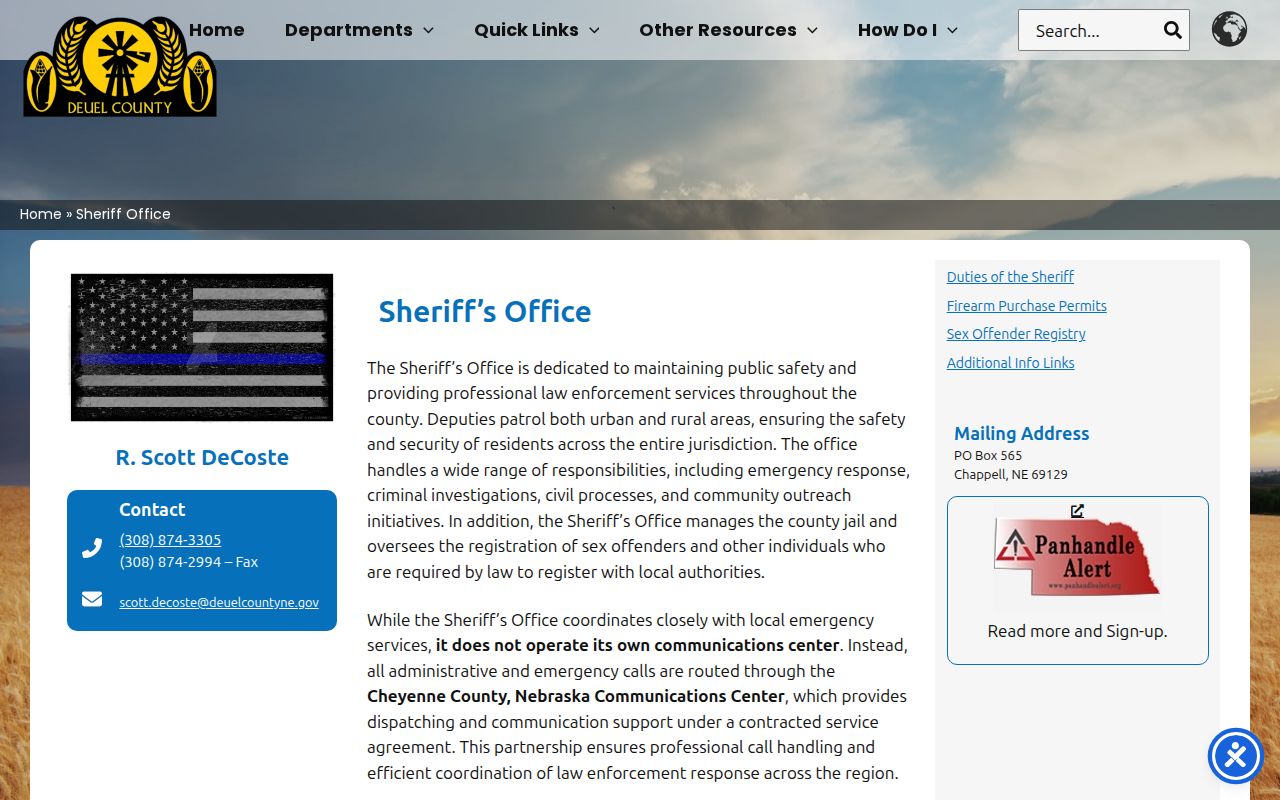 Deuel County Sheriff’s Office booking record contact source